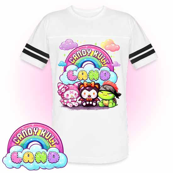 Wishbone Boo & Panku Candy Kult Land Logo  - Candy Kult Land Men's / Unisex Vintage Sport T-Shirt - Candy Kult - Candy Cult - Candy Kult Land - Wishbone - Boo Kitty - Panku - Frosti - Toxic Kitten - Hex-Heart - Cult Candy - Cake High Heels - [product_vendor}