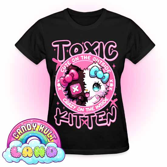 Crazy On The Inside Toxic Kitten - Candy Kult land REGULAR FIT Ladies T-Shirt - Candy Kult - Candy Cult - Candy Kult Land - Wishbone - Boo Kitty - Panku - Frosti - Toxic Kitten - Hex-Heart - Cult Candy - Cake High Heels - [product_vendor}