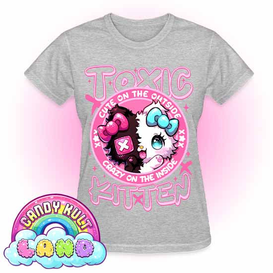 Crazy On The Inside Toxic Kitten - Candy Kult land REGULAR FIT Ladies T-Shirt - Candy Kult - Candy Cult - Candy Kult Land - Wishbone - Boo Kitty - Panku - Frosti - Toxic Kitten - Hex-Heart - Cult Candy - Cake High Heels - [product_vendor}