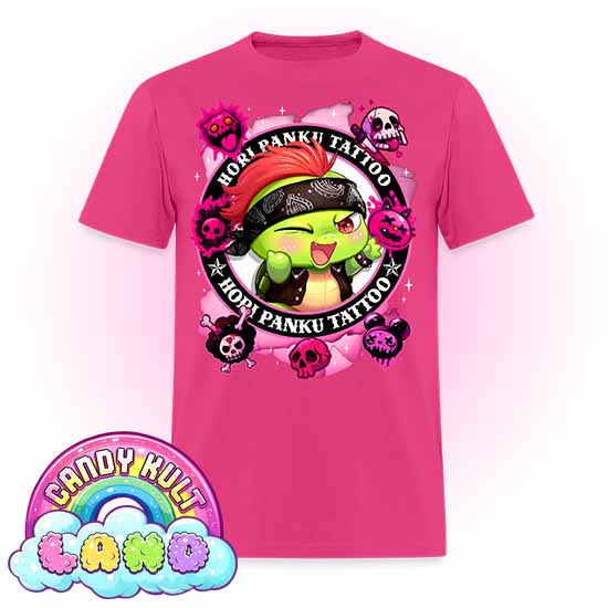 Hori Panku Tattoo Pink - Candy Kult Land COLOUR Men's / Unisex Classic T-Shirt - Candy Kult - Candy Cult - Candy Kult Land - Wishbone - Boo Kitty - Panku - Frosti - Toxic Kitten - Hex-Heart - Cult Candy - Cake High Heels - [product_vendor}