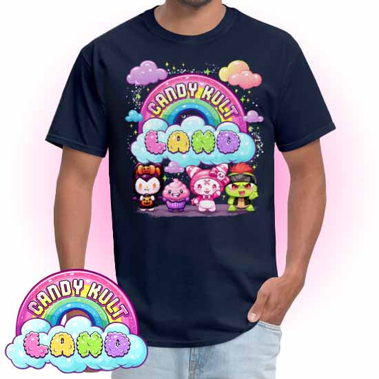 Wishbone, Frosti Boo & Panku - Candy Kult Land COLOUR Men's / Unisex Classic T-Shirt - Candy Kult - Candy Cult - Candy Kult Land - Wishbone - Boo Kitty - Panku - Frosti - Toxic Kitten - Hex-Heart - Cult Candy - Cake High Heels - [product_vendor}