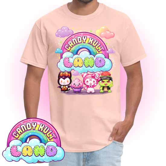Wishbone, Frosti Boo & Panku - Candy Kult Land COLOUR Men's / Unisex Classic T-Shirt - Candy Kult - Candy Cult - Candy Kult Land - Wishbone - Boo Kitty - Panku - Frosti - Toxic Kitten - Hex-Heart - Cult Candy - Cake High Heels - [product_vendor}
