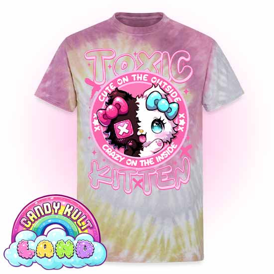 Crazy On The Inside Toxic Kitten - Candy Kult Land Unisex Tie Dye T-Shirt - Candy Kult - Candy Cult - Candy Kult Land - Wishbone - Boo Kitty - Panku - Frosti - Toxic Kitten - Hex-Heart - Cult Candy - Cake High Heels - [product_vendor}