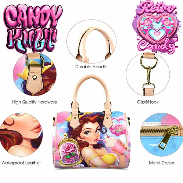 Beauty & The Beast Retro Candy Beige Boston Crossbody Handbag Candy Kult Bag Beauty & The Beast belle Candy Cult - Candy Kult Land - Wishbone - Boo Kitty - Panku - Frosti - Toxic Kitten - Hex - Heart - Cult Candy - Ca
