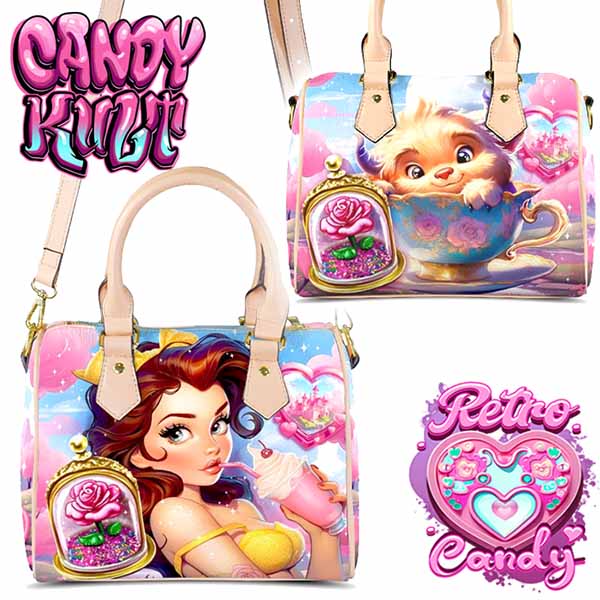 Beauty & The Beast Retro Candy Beige Boston Crossbody Handbag Candy Kult Bag Beauty & The Beast belle Candy Cult - Candy Kult Land - Wishbone - Boo Kitty - Panku - Frosti - Toxic Kitten - Hex - Heart - Cult Candy - Ca