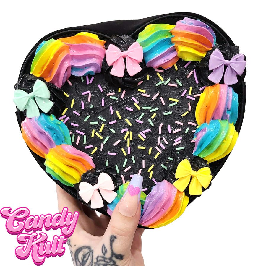 Black Rainbow Confetti Cake Candy Kult Convertible Crossbody Bag / Hand Bag Candy Kult Bag Crossbody Candy Cult - Candy Kult Land - Wishbone - Boo Kitty - Panku - Frosti - Toxic Kitten - Hex - Heart - Cult Candy - Ca
