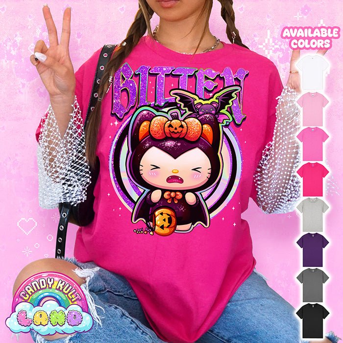 Boo Kitty Bitten - Candy Kult Land Graphic Tee Candy Kult HELICONIA S Boo Kitty Boo Kitty Origins candy kult land Candy Cult - Candy Kult Land - Wishbone - Boo Kitty - Panku - Frosti - Toxic Kitten - Hex - Heart - Cult Candy - Ca