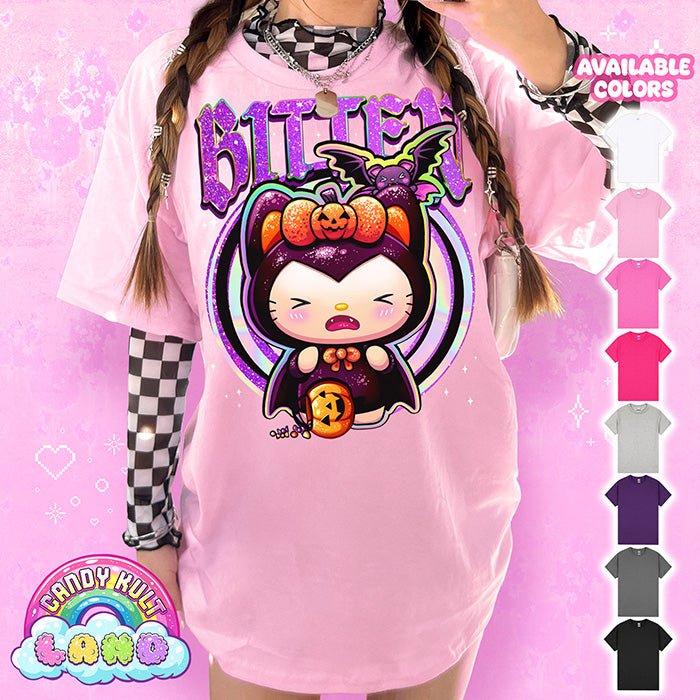 Boo Kitty Bitten - Candy Kult Land Graphic Tee Candy Kult LIGHT PINK S Boo Kitty Boo Kitty Origins candy kult land Candy Cult - Candy Kult Land - Wishbone - Boo Kitty - Panku - Frosti - Toxic Kitten - Hex - Heart - Cult Candy - Ca