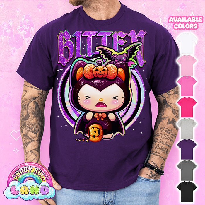 Boo Kitty Bitten - Candy Kult Land Graphic Tee Candy Kult PURPLE S Boo Kitty Boo Kitty Origins candy kult land Candy Cult - Candy Kult Land - Wishbone - Boo Kitty - Panku - Frosti - Toxic Kitten - Hex - Heart - Cult Candy - Ca