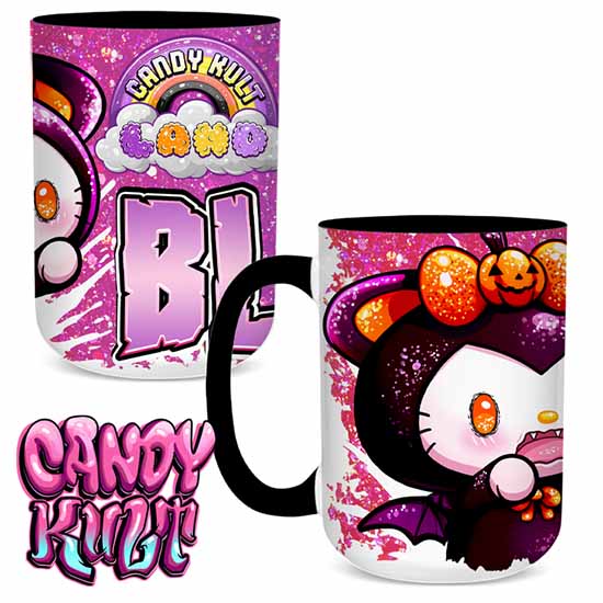Boo Kitty Bleh Candy Kult Land Black Handle Large Mug Candy Kult Boo Kitty Boo Kitty Origins Candy Cult - Candy Kult Land - Wishbone - Boo Kitty - Panku - Frosti - Toxic Kitten - Hex - Heart - Cult Candy - Ca