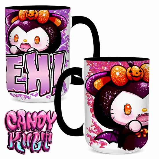 Boo Kitty Bleh Candy Kult Land Black Handle Large Mug Candy Kult Boo Kitty Boo Kitty Origins Candy Cult - Candy Kult Land - Wishbone - Boo Kitty - Panku - Frosti - Toxic Kitten - Hex - Heart - Cult Candy - Ca