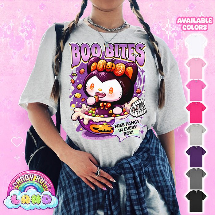 Boo Kitty Boo Bites - Candy Kult Land Graphic Tee Candy Kult SPORTS GREY S Boo Kitty candy kult land ck land Candy Cult - Candy Kult Land - Wishbone - Boo Kitty - Panku - Frosti - Toxic Kitten - Hex - Heart - Cult Candy - Ca