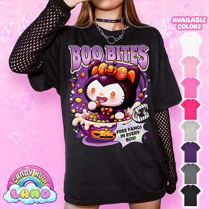 Boo Kitty Boo Bites - Candy Kult Land Graphic Tee Candy Kult BLACK S Boo Kitty candy kult land ck land Candy Cult - Candy Kult Land - Wishbone - Boo Kitty - Panku - Frosti - Toxic Kitten - Hex - Heart - Cult Candy - Ca