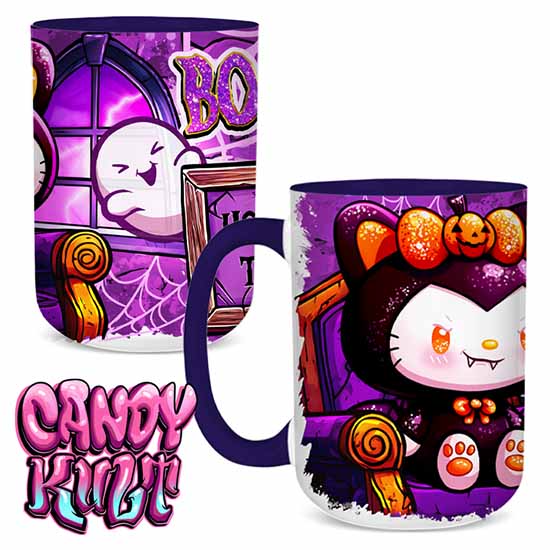 Boo Kitty Home Is Where The Haunt Is Candy Kult Land Blue Handle Large Mug Candy Kult Boo Kitty Boo Kitty Origins Candy Cult - Candy Kult Land - Wishbone - Boo Kitty - Panku - Frosti - Toxic Kitten - Hex - Heart - Cult Candy - Ca