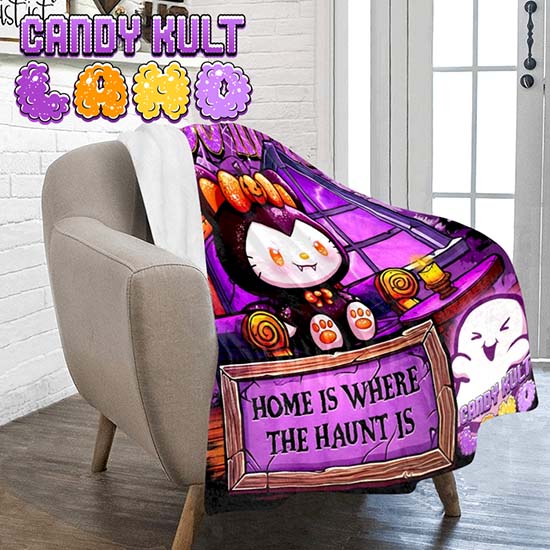 Boo Kitty Home Is Where The Haunt Is Candy Kult Land Micro Fleece Blanket Candy Kult 40 x 50 Inch Boo Kitty Boo Kitty Origins Candy Cult - Candy Kult Land - Wishbone - Boo Kitty - Panku - Frosti - Toxic Kitten - Hex - Heart - Cult Candy - Ca
