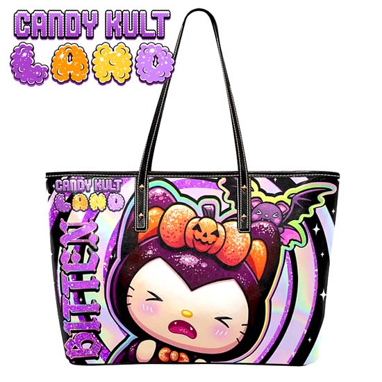 Boo Kitty Origins Bitten Candy Kult Land Large Tote Bag Candy Kult Bag Boo Kitty Boo Kitty Origins Candy Cult - Candy Kult Land - Wishbone - Boo Kitty - Panku - Frosti - Toxic Kitten - Hex - Heart - Cult Candy - Ca