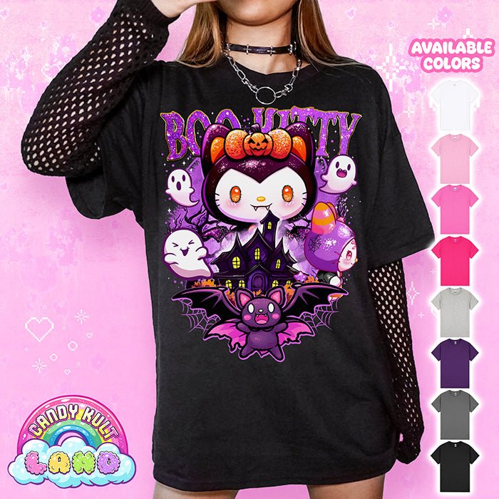 Boo Kitty Origins - Candy Kult Land Graphic Tee Candy Kult BLACK S Boo Kitty Boo Kitty Origins candy kult land Candy Cult - Candy Kult Land - Wishbone - Boo Kitty - Panku - Frosti - Toxic Kitten - Hex - Heart - Cult Candy - Ca
