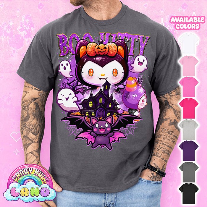 Boo Kitty Origins - Candy Kult Land Graphic Tee Candy Kult CHARCOAL S Boo Kitty Boo Kitty Origins candy kult land Candy Cult - Candy Kult Land - Wishbone - Boo Kitty - Panku - Frosti - Toxic Kitten - Hex - Heart - Cult Candy - Ca
