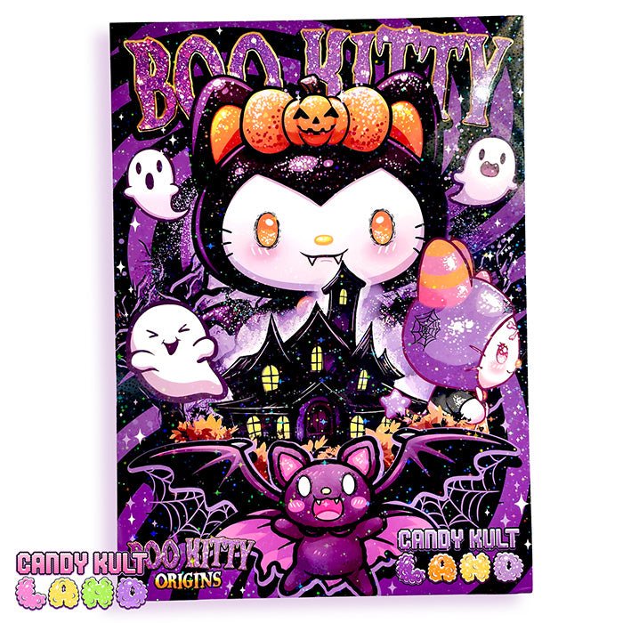 Boo Kitty Origins Signed Holographic A3 Art Poster Candy Kult Archival Packaged art print Boo Kitty Boo Kitty Origins Candy Cult - Candy Kult Land - Wishbone - Boo Kitty - Panku - Frosti - Toxic Kitten - Hex - Heart - Cult Candy - Ca