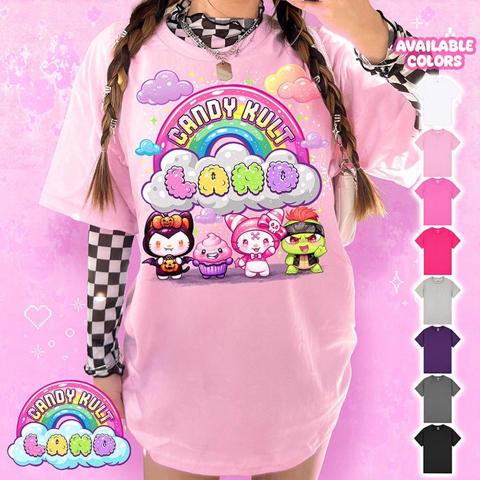 Candy Kult Land Character Logo Graphic Tee Candy Kult LIGHT PINK S Boo Kitty candy kult land ck land Candy Cult - Candy Kult Land - Wishbone - Boo Kitty - Panku - Frosti - Toxic Kitten - Hex - Heart - Cult Candy - Ca