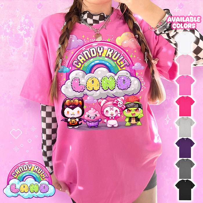 Candy Kult Land Character Logo Graphic Tee Candy Kult AZALEA S Boo Kitty candy kult land ck land Candy Cult - Candy Kult Land - Wishbone - Boo Kitty - Panku - Frosti - Toxic Kitten - Hex - Heart - Cult Candy - Ca