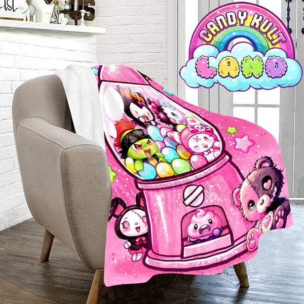 Candy Kult Land Pink Gumball Machine Micro Fleece Blanket Candy Kult 40 x 50 Inch Boo Kitty ck land Diablo Candy Cult - Candy Kult Land - Wishbone - Boo Kitty - Panku - Frosti - Toxic Kitten - Hex - Heart - Cult Candy - Ca