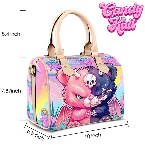 Demonic Bear Fright Candy Beige Boston Crossbody Handbag Candy Kult Bag care bears Crossbody Candy Cult - Candy Kult Land - Wishbone - Boo Kitty - Panku - Frosti - Toxic Kitten - Hex - Heart - Cult Candy - Ca