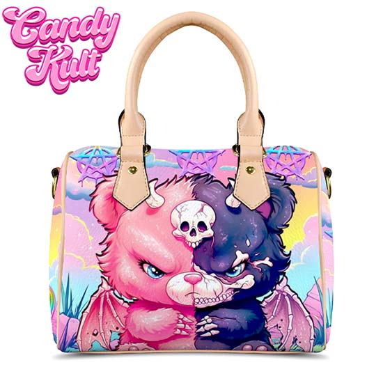 Demonic Bear Fright Candy Beige Boston Crossbody Handbag Candy Kult Bag care bears Crossbody Candy Cult - Candy Kult Land - Wishbone - Boo Kitty - Panku - Frosti - Toxic Kitten - Hex - Heart - Cult Candy - Ca