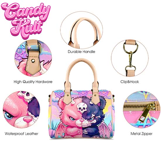 Demonic Bear Fright Candy Beige Boston Crossbody Handbag Candy Kult Bag care bears Crossbody Candy Cult - Candy Kult Land - Wishbone - Boo Kitty - Panku - Frosti - Toxic Kitten - Hex - Heart - Cult Candy - Ca