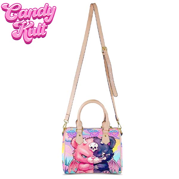 Demonic Bear Fright Candy Beige Boston Crossbody Handbag Candy Kult Bag care bears Crossbody Candy Cult - Candy Kult Land - Wishbone - Boo Kitty - Panku - Frosti - Toxic Kitten - Hex - Heart - Cult Candy - Ca