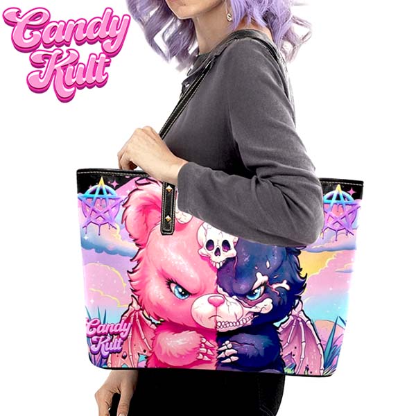 Demonic Bear Fright Candy Large Tote Bag Candy Kult Bag care bears handbag Candy Cult - Candy Kult Land - Wishbone - Boo Kitty - Panku - Frosti - Toxic Kitten - Hex - Heart - Cult Candy - Ca