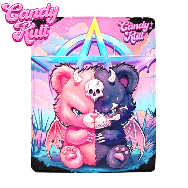 Demonic Bear Fright Candy Micro Fleece Blanket Candy Kult 40 x 50 Inch care bears Candy Cult - Candy Kult Land - Wishbone - Boo Kitty - Panku - Frosti - Toxic Kitten - Hex - Heart - Cult Candy - Ca