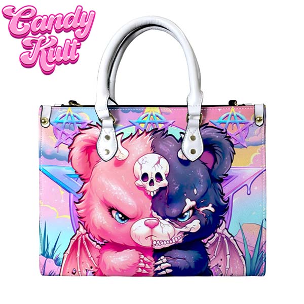 Demonic Bear Fright Candy White PU Leather Crossbody Handbag Candy Kult Bag care bears Crossbody Candy Cult - Candy Kult Land - Wishbone - Boo Kitty - Panku - Frosti - Toxic Kitten - Hex - Heart - Cult Candy - Ca