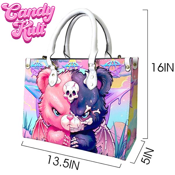 Demonic Bear Fright Candy White PU Leather Crossbody Handbag Candy Kult Bag care bears Crossbody Candy Cult - Candy Kult Land - Wishbone - Boo Kitty - Panku - Frosti - Toxic Kitten - Hex - Heart - Cult Candy - Ca