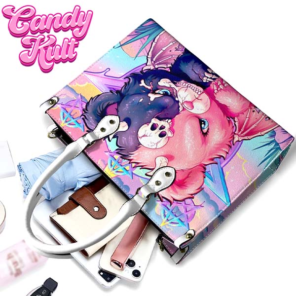 Demonic Bear Fright Candy White PU Leather Crossbody Handbag Candy Kult Bag care bears Crossbody Candy Cult - Candy Kult Land - Wishbone - Boo Kitty - Panku - Frosti - Toxic Kitten - Hex - Heart - Cult Candy - Ca