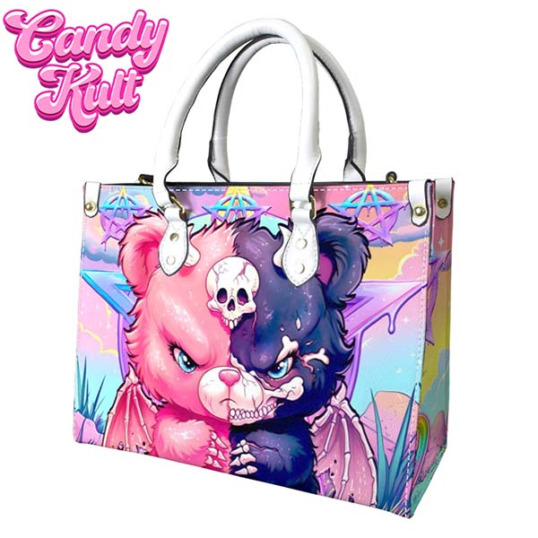 Demonic Bear Fright Candy White PU Leather Crossbody Handbag Candy Kult Bag care bears Crossbody Candy Cult - Candy Kult Land - Wishbone - Boo Kitty - Panku - Frosti - Toxic Kitten - Hex - Heart - Cult Candy - Ca