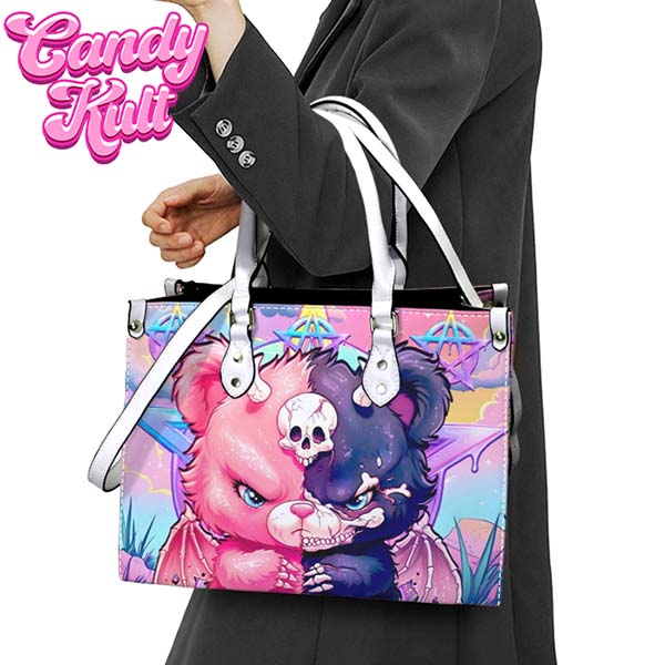 Demonic Bear Fright Candy White PU Leather Crossbody Handbag Candy Kult Bag care bears Crossbody Candy Cult - Candy Kult Land - Wishbone - Boo Kitty - Panku - Frosti - Toxic Kitten - Hex - Heart - Cult Candy - Ca