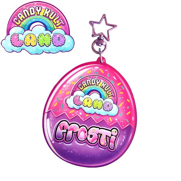 Frosti GIANT Tamagotchi Shaker - Candy Kult Land Keychain / Bag Charm Candy Kult ck land Frosti tamagotchi Candy Cult - Candy Kult Land - Wishbone - Boo Kitty - Panku - Frosti - Toxic Kitten - Hex - Heart - Cult Candy - Ca