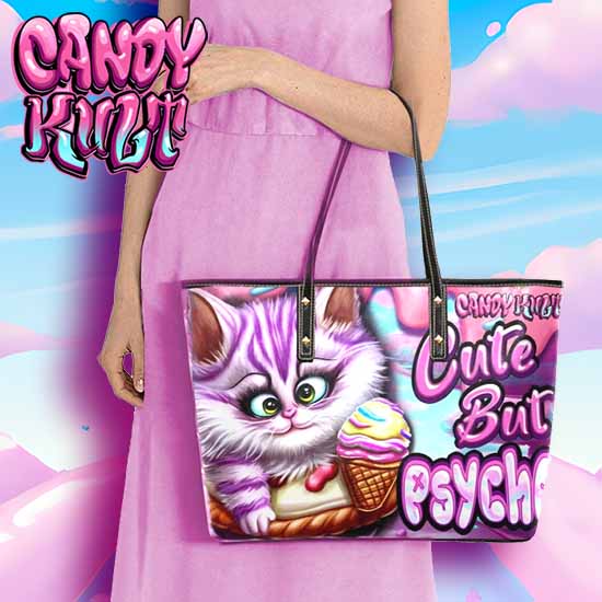 Cute But Psycho Cheshire Cat Candy Toons Large Tote Bag - Candy Kult - Candy Cult - Candy Kult Land - Wishbone - Boo Kitty - Panku - Frosti - Toxic Kitten - Hex-Heart - Cult Candy - Cake High Heels - [product_vendor}