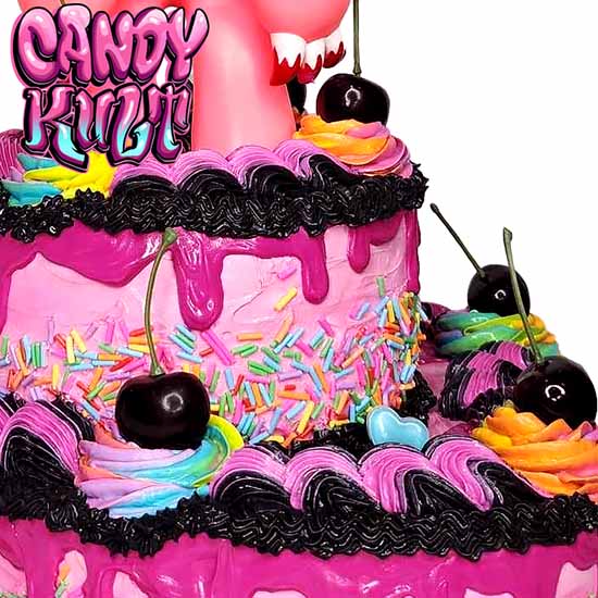 Gloomy Bear Rainbow 2 Tier Heart Cake Sculpture Candy Kult Cake gloomy bear Candy Cult - Candy Kult Land - Wishbone - Boo Kitty - Panku - Frosti - Toxic Kitten - Hex - Heart - Cult Candy - Ca