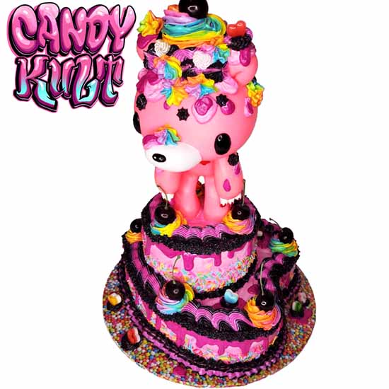Gloomy Bear Rainbow 2 Tier Heart Cake Sculpture Candy Kult Cake gloomy bear Candy Cult - Candy Kult Land - Wishbone - Boo Kitty - Panku - Frosti - Toxic Kitten - Hex - Heart - Cult Candy - Ca
