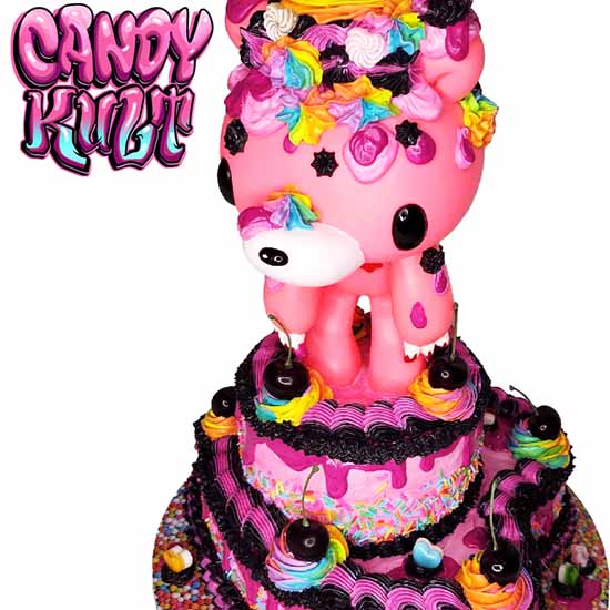 Gloomy Bear Rainbow 2 Tier Heart Cake Sculpture Candy Kult Cake gloomy bear Candy Cult - Candy Kult Land - Wishbone - Boo Kitty - Panku - Frosti - Toxic Kitten - Hex - Heart - Cult Candy - Ca
