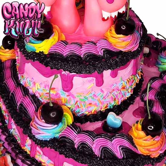Gloomy Bear Rainbow 2 Tier Heart Cake Sculpture Candy Kult Cake gloomy bear Candy Cult - Candy Kult Land - Wishbone - Boo Kitty - Panku - Frosti - Toxic Kitten - Hex - Heart - Cult Candy - Ca