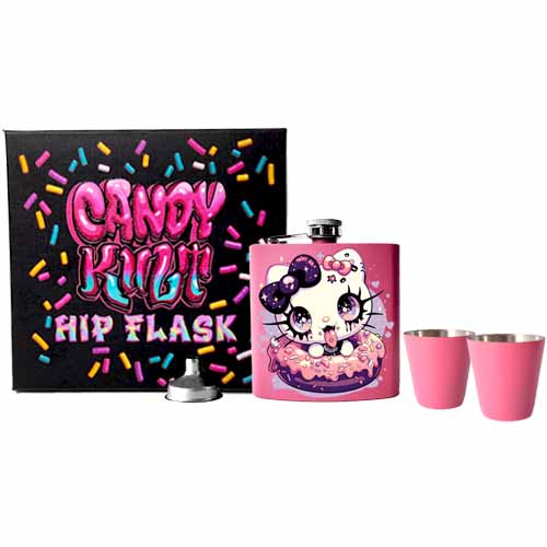 Goth Kitty Donut Kawaii Candy Pink Candy Kult Hip Flask Set Candy Kult Alcohol Flask Flask Hello Kitty Candy Cult - Candy Kult Land - Wishbone - Boo Kitty - Panku - Frosti - Toxic Kitten - Hex - Heart - Cult Candy - Ca
