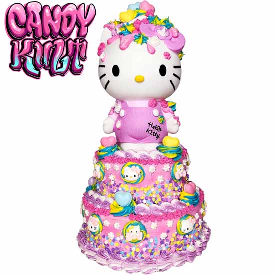Hello Kitty 2 Tier Confetti Cake Sculpture Candy Kult Cake Hello Kitty Sanrio Candy Cult - Candy Kult Land - Wishbone - Boo Kitty - Panku - Frosti - Toxic Kitten - Hex - Heart - Cult Candy - Ca
