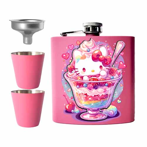 Sundae Kitty Kawaii Candy Pink Candy Kult Hip Flask Set - Candy Kult - Candy Cult - Cult Candy - Cake High Heels - [product_vendor}