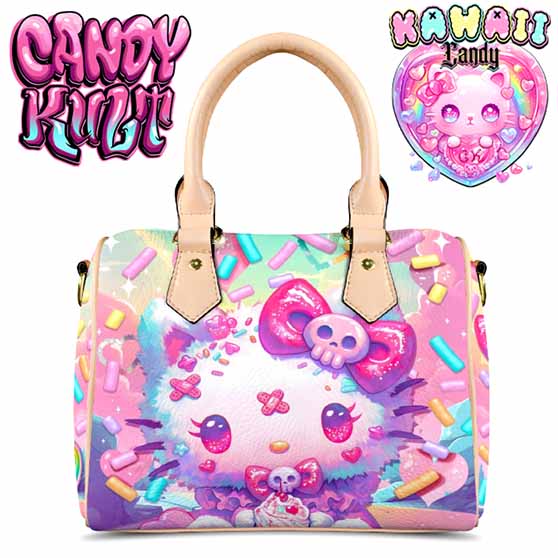 Pastel Purrfection Kawaii Candy Beige Boston Crossbody Handbag - Candy Kult - Candy Cult - Cult Candy - Cake High Heels - [product_vendor}