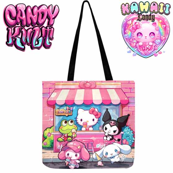 Kitty Ice Cream Shop Kawaii Candy Reusable Canvas Shopping Tote - Candy Kult - Candy Cult - Cult Candy - Cake High Heels - [product_vendor}