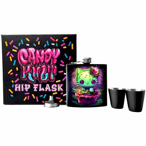Zombie Kitty Fright Candy Black Candy Kult Hip Flask Set - Candy Kult - Candy Cult - Cult Candy - Cake High Heels - [product_vendor}