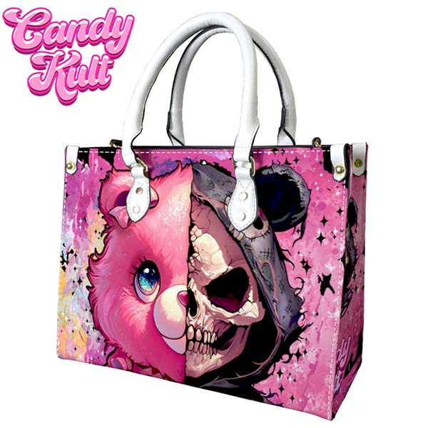 Split Personality Bear Fright Candy White PU Leather Crossbody Handbag